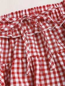 Sweetra Bộ đồ hai mảnh mùa hè gợi cảm dành cho nữ, gồm áo vest kẻ caro đỏ kiểu Pháp ngọt ngào và tinh nghịch, kết hợp với chân váy ngắn ôm sát kiểu công chúa nhiều lớp. - Đỏ - Xem 6