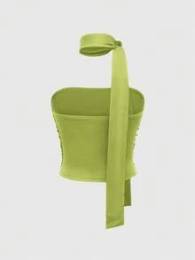 ROMWE Grunge Punk Top bandeau con pliegues con estampado de leopardo Y2K para mujeres - Verde - Ver 2