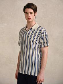Courvante 男士复古条纹图案 Polo 衫，网球高尔夫皆宜，短袖，多色可选，带口袋，透气，常规版型，父亲节礼物，时尚休闲，送给男友，男士服装 - 彩色 - 查看 8
