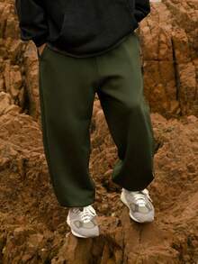 Manfinity Hypemode Loose Fit Men's Solid Color Slant Pocket Sweatpants - Army Green - View 3