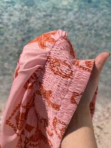 SHEIN EZwear Quần short dáng rộng, cỡ lớn, cạp chun, họa tiết biển, thích hợp cho mùa hè. - Màu Cam san hô - Xem 6