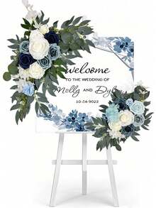 2pcs/Set Artificial Dusty Blue Flower Arch (2pcs), Wedding Arch Decor And Welcome Sign, Suitable For Wedding Ceremony And Reception - Blue - View 1