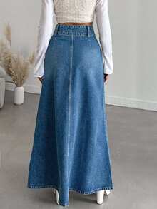 EURMUSE Women's Solid Color Casual Denim Skirt - Light Wash - View 2