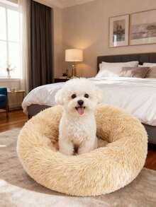 1个HUITAIYANG宠物圆形甜甜圈造型毛绒窝，纯色，不可拆卸，柔软舒适，可水洗，适合猫咪和小型/中型犬，可用于日常使用和户外携带。 - 杏色 - 查看 7