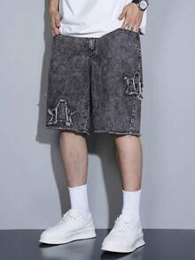 Manfinity Hypemode Shorts vaqueros de hombre de ajuste suelto y desgastados de estilo casual - Gris - Ver 5