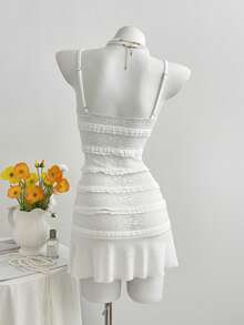 Elamini Đầm ren ngắn ôm sát gợi cảm dành cho nữ - trắng - Xem 2