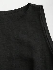 SHEIN Sweetro 复古浪漫优雅俏皮可爱甜美波西米亚风音乐节度假约会通勤无袖A字双层荷叶边迷你连衣裙，适合春、夏、秋、冬四季穿着。 - 黑色 - 查看 3