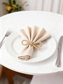 2/4/6/8/12-Piece Hemp Rope Bow Napkin Rings, Rustic Natural Linen Napkin Clips, Handmade Linen Farm-Style Napkin Rings, Suitable For Weddings, Parties, Birthdays, Dinner Tables, Christmas, Thanksgiving, Family And Outdoor Table Decorations, - Multicolor - View 4