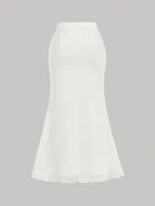 SHEIN MOD 印花T恤搭配修身长裙，优雅两件套女装 - 杏色 - 查看 6