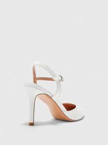 CUCCOO BIZCHIC Women's White Matte Pointed Toe Ankle Strap Stiletto Heels, Elegant Professional Commuting Shoes - White - View 5