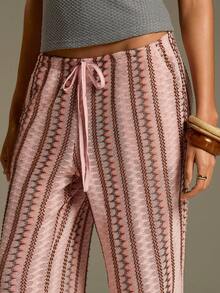 Athîral Women's Casual Vacation Pink Crochet-Look Wide Leg Pants, Spring/Summer - Pink - View 4
