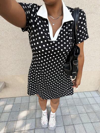 Muchica Plus Size Summer Casual Polka Dot Print Dress