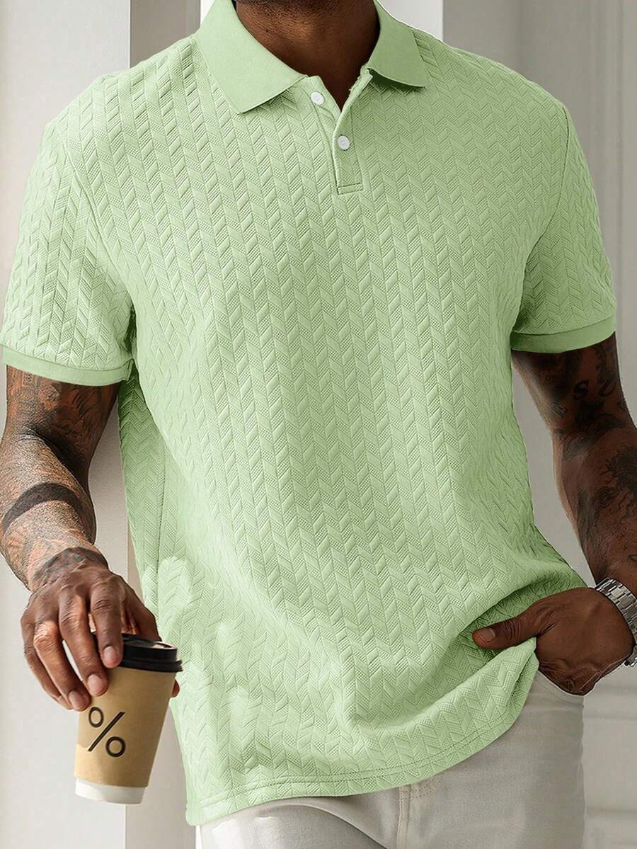 Manfinity Homme Áo polo nam tay ngắn màu xanh neon, chất liệu vải sần, thích hợp mặc đi làm, đi nghỉ lễ. - màu xanh lá - Xem 1