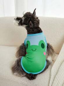 PETSIN 1 pieza Tanque de mascota de moda con estampado de rana verde, ropa para perro - Multicolor - Ver 3