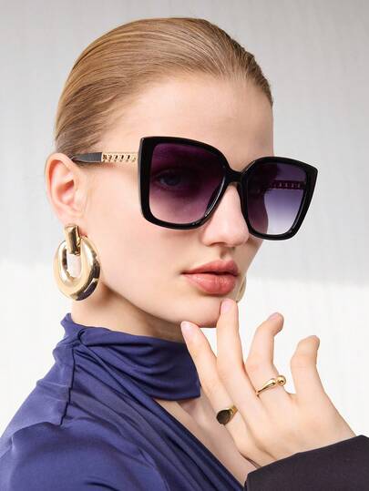 1 件女士复古方形大框架半金属独特镂空臂太阳镜，适合日常、旅行和时装表演海滩配饰女士太阳镜太阳镜色调基本款适合毛衣牛仔裤运动裤连帽衫夹克连衣裙和长袖衬衫时尚遮阳优雅装扮家庭出游旅行度假夏季海滩度假、户外、旅行