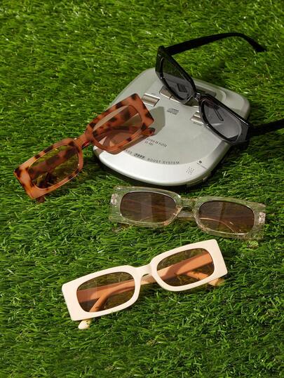 4 件装女士小方框可爱浅黄色、粉色、绿色组合学校旅行时尚眼镜套装适合夏季海滩度假、户外、旅行