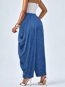 SOLERSUN Women's Fashion Loose Khaki Pleated Pocket Pants - Royal Blue - View 2