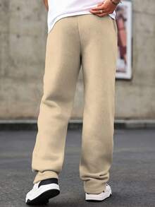 Manfinity Homme Plus Size Men's Eagle Print Drawstring Waist Casual Sweatpants - Apricot - View 2