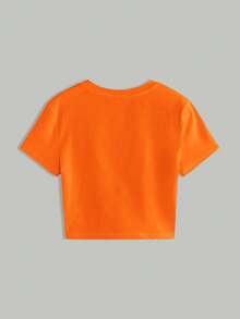 Rovax Women's Letter Print Short Sleeve Casual Round Neck Cropped T-Shirt - Orange - View 2