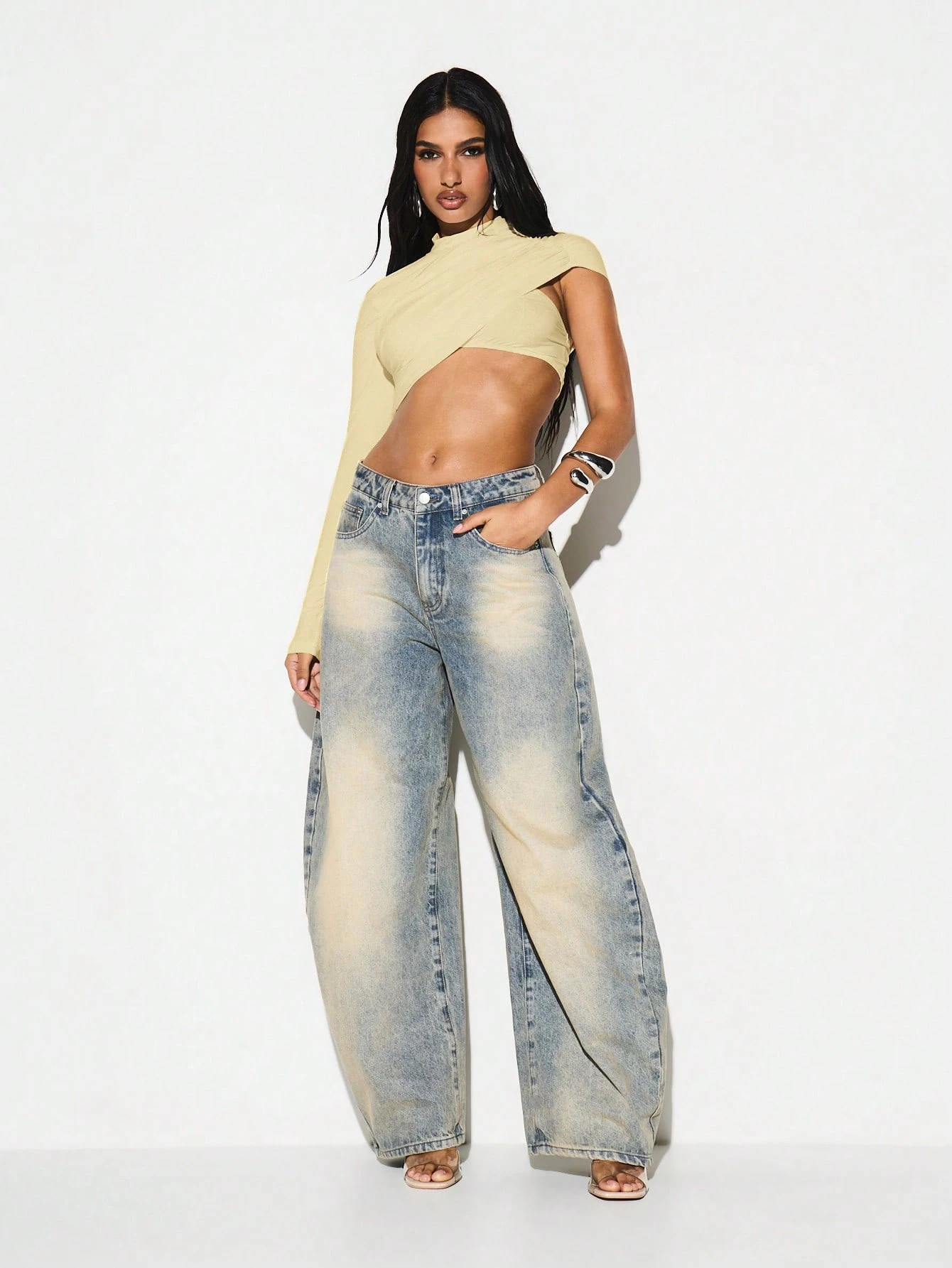 KIZN Asymmetrical Cutout One Shoulder Top With High Neck