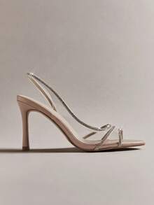 Hauture #EveningLuxe 女士裸色透明水钻细带高跟鞋 – 优雅婚礼及派对凉鞋 - 米色 - 查看 2