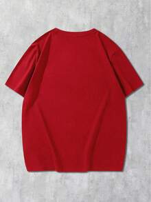 Manfinity Homme Plus Size Men's Letter Embossed Round Neck Casual Short Sleeve T-Shirt - Red - View 2
