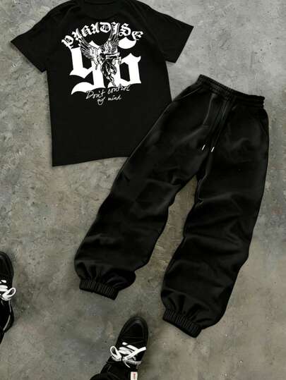 Hombre002y006 Conjunto de Ropa Hombre: Camiseta y Pantalón Largo, Estilo Casual Urbano, Transpirable y Suave, Cómodo para Todo el Día, Resistente al Uso y al Lavado, Perfecto para Primavera y Verano