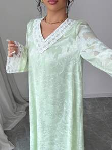 Al Najma 土耳其风格刺绣串珠绿色连衣裙，优雅显瘦 - 綠色 - 查看 5