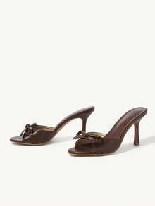 SHEIN X Belle Mariano CUCCOO CHICEST Women's Brown Pu Open Toe Mules With Stiletto Heels Vacation Shoes Summer Elegant Sandals Spring Shoes Spring Break Easter Prom Heels For Christmas Elegant Shoes Wedding Shoes - Brown - View 5