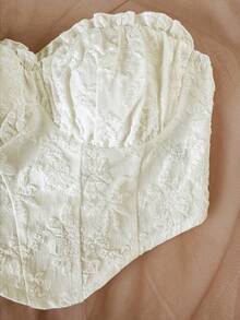 Soleia Áo quây nữ màu trắng gợi cảm, thắt eo, chất liệu jacquard dệt họa tiết, viền bèo nhún, thích hợp cho tiệc tùng, hẹn hò, ngày Valentine, tiệc trà chiều, đi biển, du thuyền, lễ Phục sinh, lễ hội, Tết Nguyên đán, du lịch đường dài. - Màu be - Xem 4