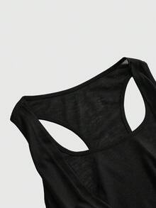 ROMWE Grunge Punk Summer Festival Punk Style Slit Neck Fitted T-Shirt - Black - View 3
