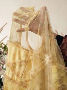 Anewsta 浅黄色圆领长袖无肩带半透明A字连衣裙，适合婚礼、生日派对、宴会等场合。 - 鵝黃色 - 查看 8