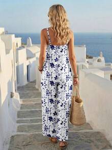 EMERY ROSE Mono casual estampado para mujer, vestimenta versátil para vacaciones - Blanco - Ver 4