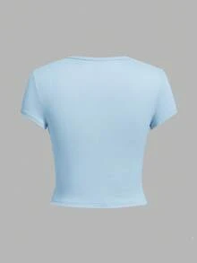 SHEIN EZwear 4件套休闲圆领插肩短袖修身女式T恤，适合夏季穿着 - 彩色 - 查看 3