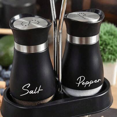 2pcs Salt And Pepper Shaker Set, Seasoning Bottles, Glass Spice Jars, Cute Condiment Bottles, Suitable For Outdoor Picnic Barbecue, Random Color (Stand Not Included), Educational Supplies