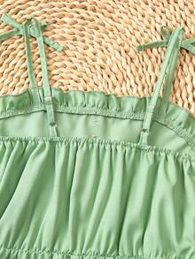 SHEIN Genkimix Kids 3件套少女休闲度假可爱碎花条纹纯色连体衣，适合多子女家庭、海滩度假、户外玩耍、上学等场合。 - 綠色 - 查看 6