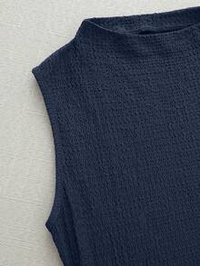 Olithes 时尚新款春夏约会之夜性感优雅修身高领金属扣褶皱无袖连衣裙（女款） - 藏蓝色 - 查看 5