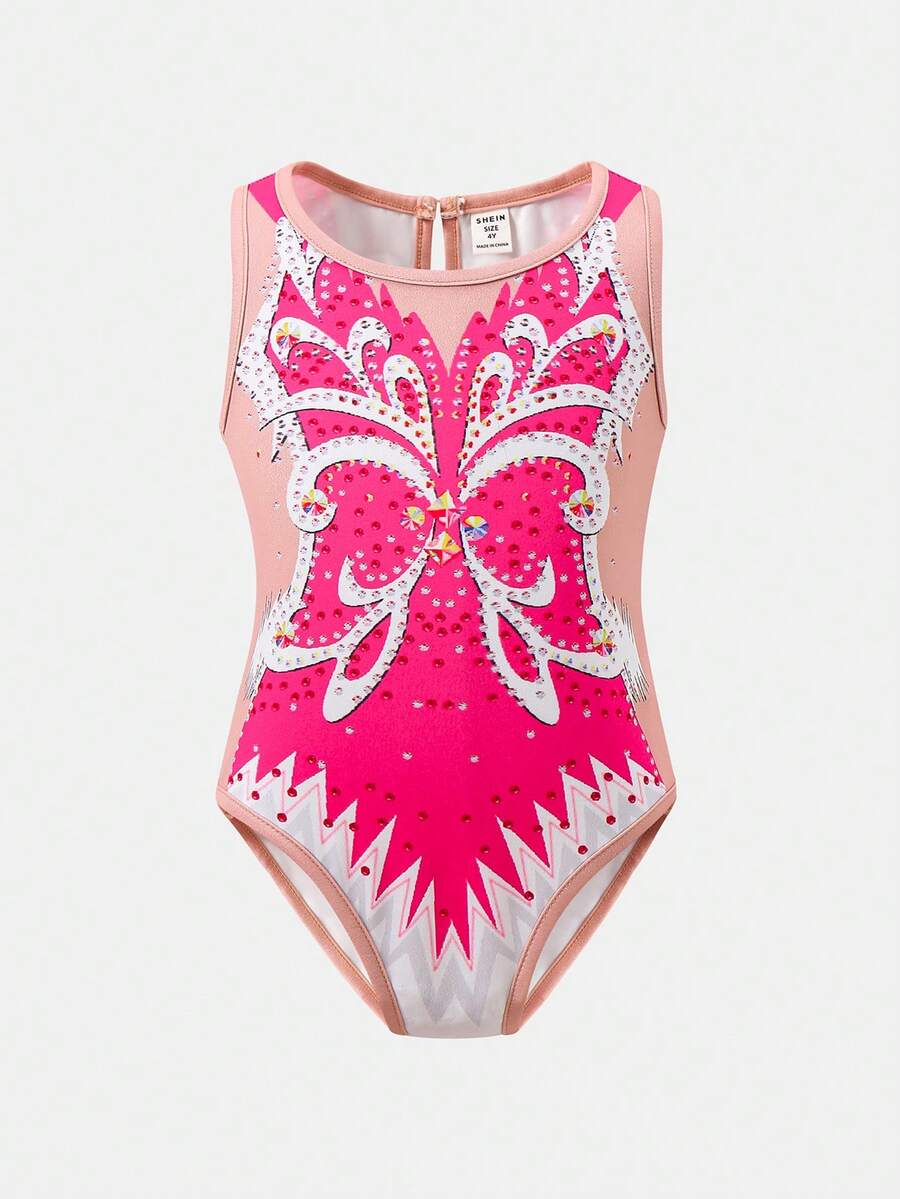 SHEIN 女童针织圆领修身休闲连体裤 - 粉色 - 查看 1