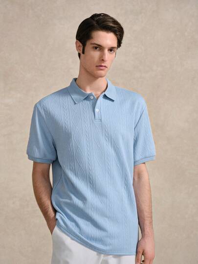 Courvante قميص بولو رجالي من مانفينيتي بتصميم منسوج، قميص بولو مافي مضفر للرجال، قميص بولو أزرق فاتح للرجال، قميص أزرق سماوي للرجال، قميص بولو منسوج للرجال، تينيسكور