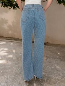 Bris Aura 闪耀派对新款女士情人节/母亲节镶钻直筒牛仔裤 - 藍色 - 查看 2