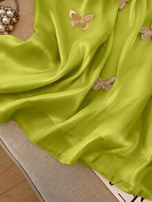 GlowEve CURVE Plus Size Woven Butterfly Decor Elegant Romantic Blouse, Suitable For Date, Vacation, Casual Outdoor, Sunny Beach Butterfly - Olive Green - View 4