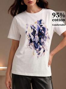 Anewsta Women's Elegant & Playful Printed T-Shirt, Suitable For Daily Commute - White - View 6