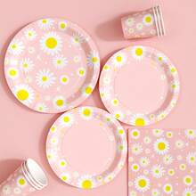 粉色雏菊花园一次性餐盘、餐巾纸和杯子套装，可供20位客人使用。这款一次性派对套装（包括餐盘、餐巾纸和杯子）非常适合生日派对、婚礼和家庭野餐。 - 查看 4