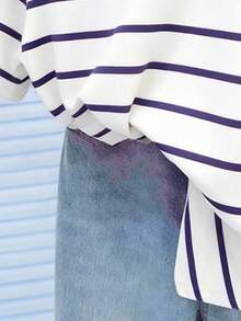 Resyla Camiseta de cuello redondo clásica minimalista con estampado digital a rayas, regalo para amigos - Multicolor - Ver 3