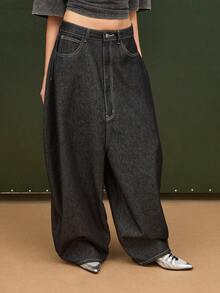 COUREZ EXTREME BALLOON JEANS IN RAW DENIM - Black - View 6