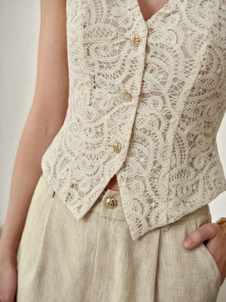 WOMEN'S 2 PIECES SET, NEW HOLLOW-OUT DESIGN, ASYMMETRICAL PATTERN FASHIONABLE TOP & PANTS OUTFITS