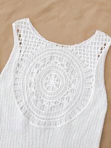 Travachic 2026 Spring/Summer New Arrival, Women's Vacation Casual Sleeveless Hollow-Out Asymmetric Knit Vest Top - White - View 3