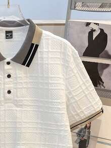 EGENSIO Men's Striped Short Sleeve Casual Textured Jacquard Ribbed Polo Shirt Men Golf Shirt - White - View 3