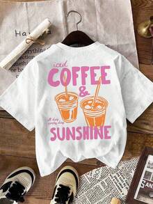 EMERY ROSE Iced Coffee And Sunshine Shirt, Iced Coffee Shirt, Coffee Lover Gifts, Summer Tshirt, Summer Vibes Shirt, Coffee TShirt - White - View 2