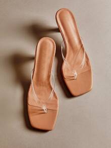 Hauture Women Comfortable Kitten Heel Square Toe Thong Sandals For Christmas - Clear - View 4